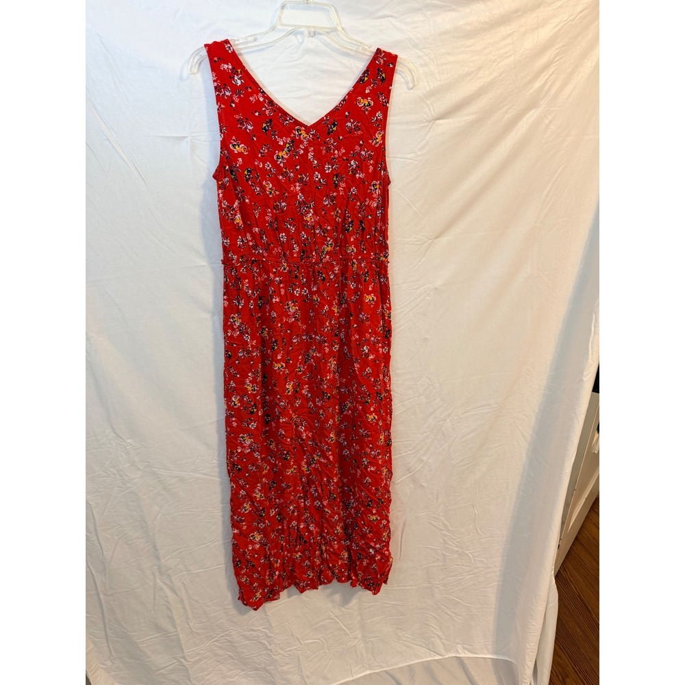 Beachlunchlounge Red Floral Maxi Dress Sleeveless V-Neck Viscose Small